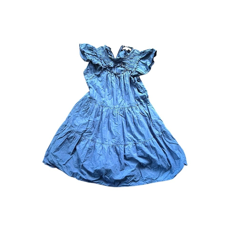 SEA New York Blue Tiered Ruffle Sleeve Smocked Neck Dress‎ Size 4